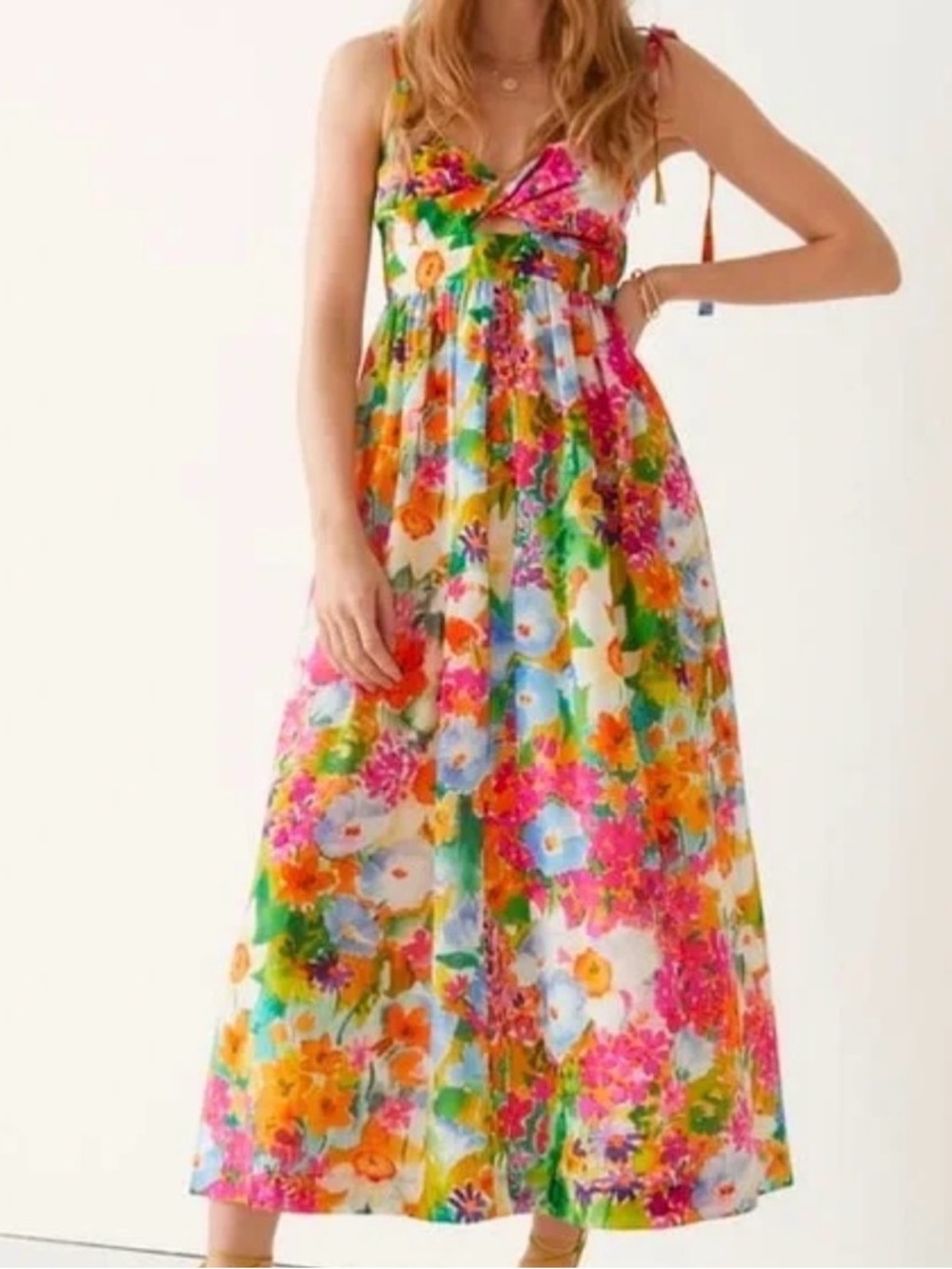& Other Stories Multicolor Floral Midi Dress in Pink, Orange, Green, Blue - Picture 2 of 10